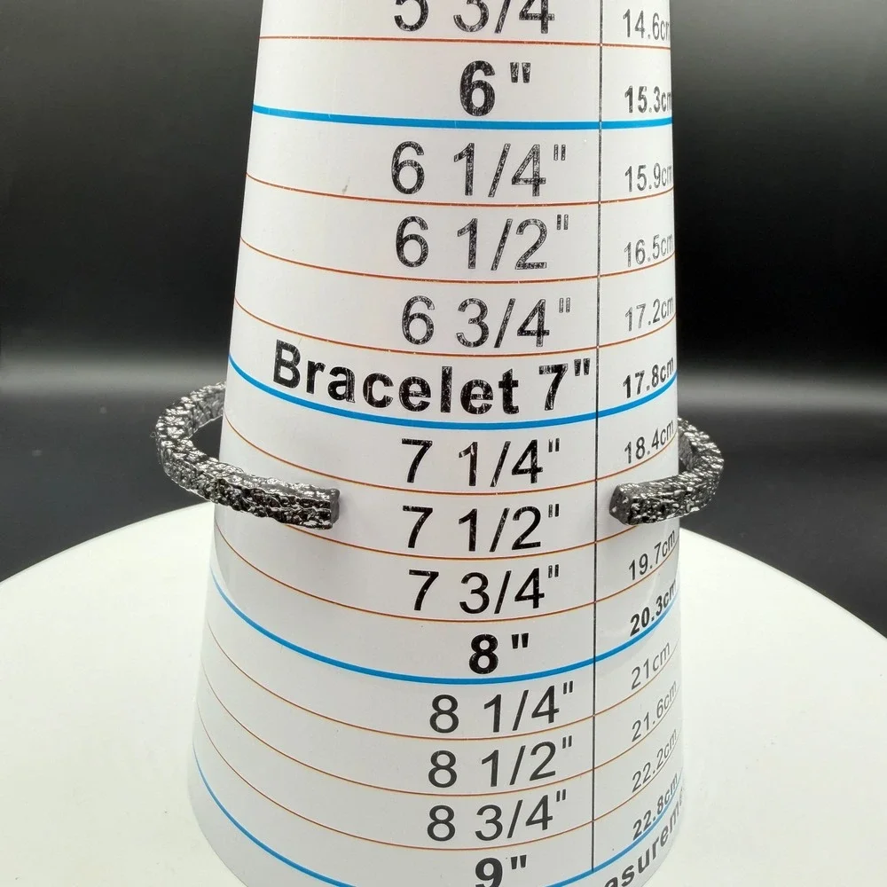 Gunmetal Silver Tone Textured Open Cuff Bracelet Gothic Boho Statement Jewelry